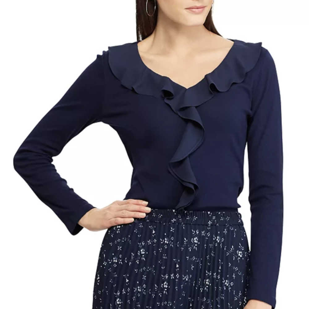 Chaps Womens Large Ruffle Top Long Sleeve
